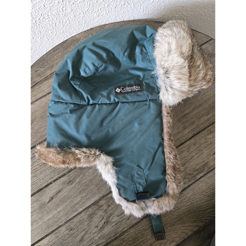 Vintage Columbia Trapper Hat Large Natural Rabbit Fur Trim Winter Snow Outdoor